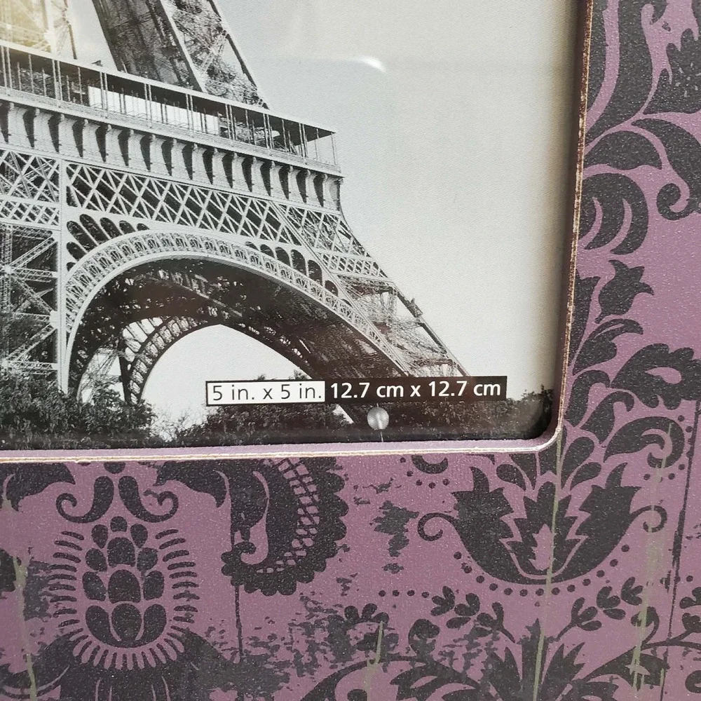 Schurman Purple Damask 5x5 Picture Frame Distressed Scroll Tabletop Decor